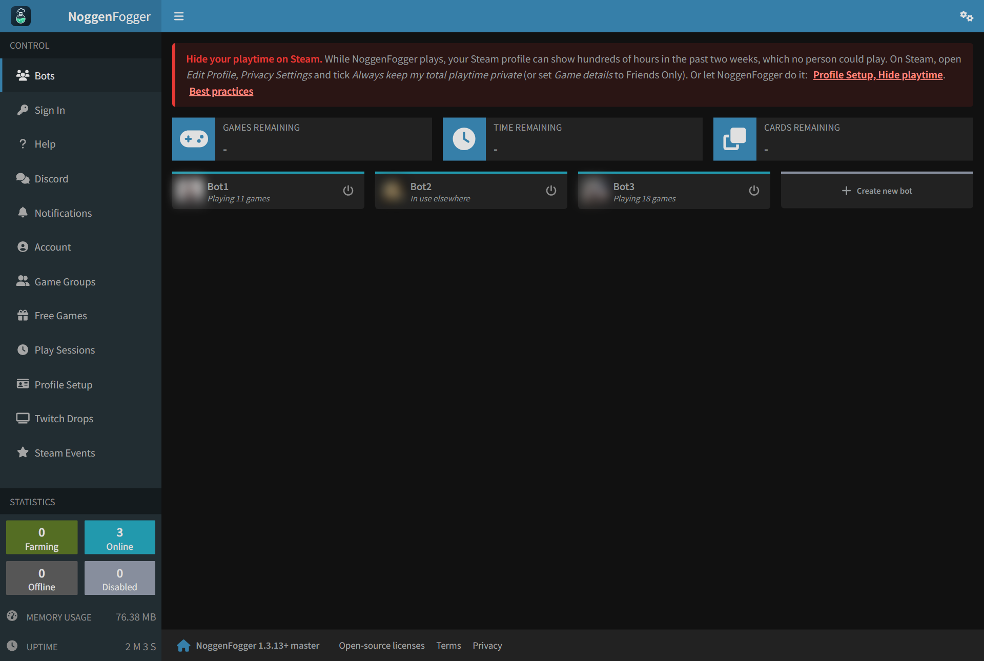 The Bots page